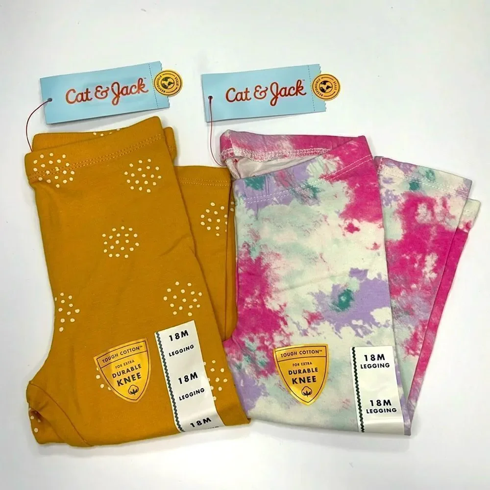 BUNDLE of 2 Cat & Jack Kids Durable Knee Printed Leggings Size 18 Months